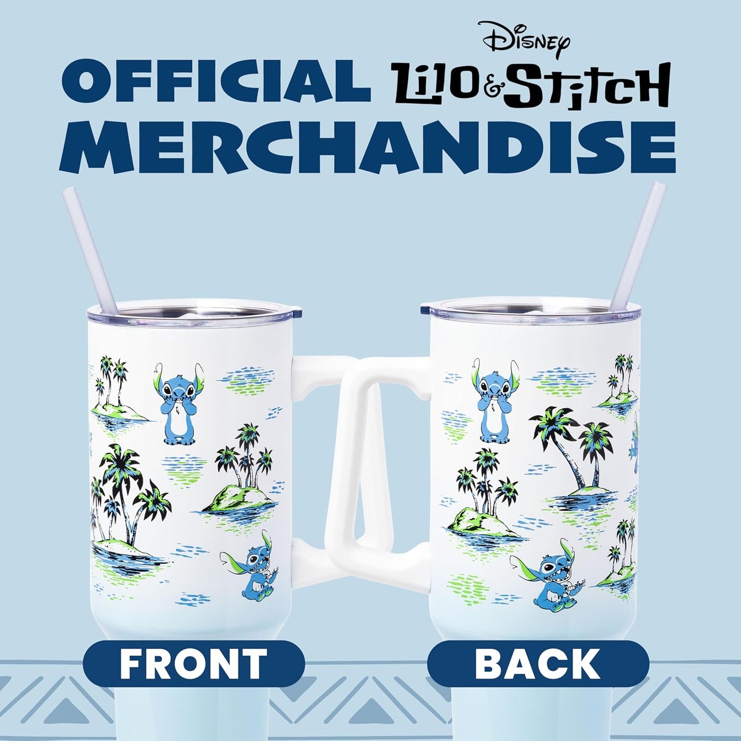 Lilo and Stitch Wink Face, Stainless Steel Tumbler, 40oz | Make Some Waves, Rhinestone, Disney, Double Walled, Includes Handle and Straw, Fits in Cup Holder, 1.18 Liters - Colors A