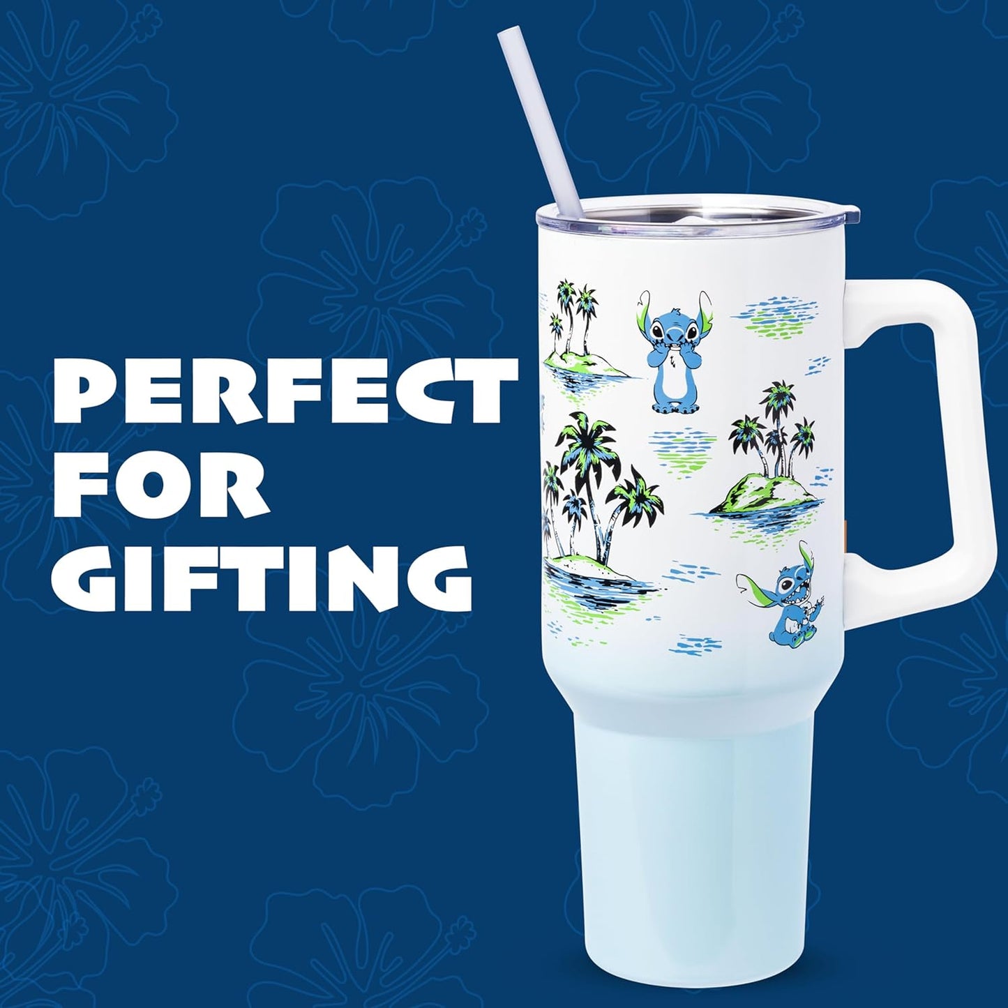 Lilo and Stitch Wink Face, Stainless Steel Tumbler, 40oz | Make Some Waves, Rhinestone, Disney, Double Walled, Includes Handle and Straw, Fits in Cup Holder, 1.18 Liters - Colors A