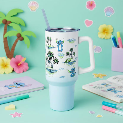 Lilo and Stitch Wink Face, Stainless Steel Tumbler, 40oz | Make Some Waves, Rhinestone, Disney, Double Walled, Includes Handle and Straw, Fits in Cup Holder, 1.18 Liters - Colors A