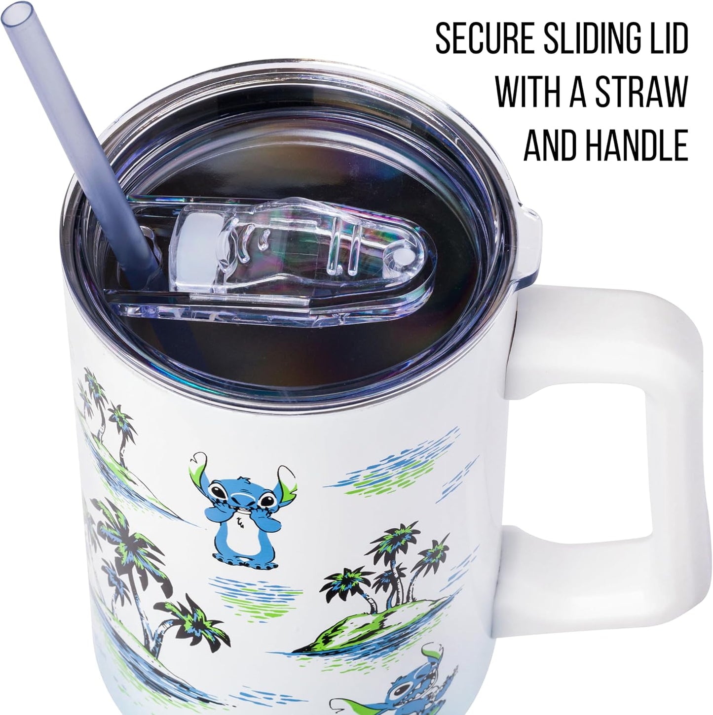 Lilo and Stitch Wink Face, Stainless Steel Tumbler, 40oz | Make Some Waves, Rhinestone, Disney, Double Walled, Includes Handle and Straw, Fits in Cup Holder, 1.18 Liters - Colors A
