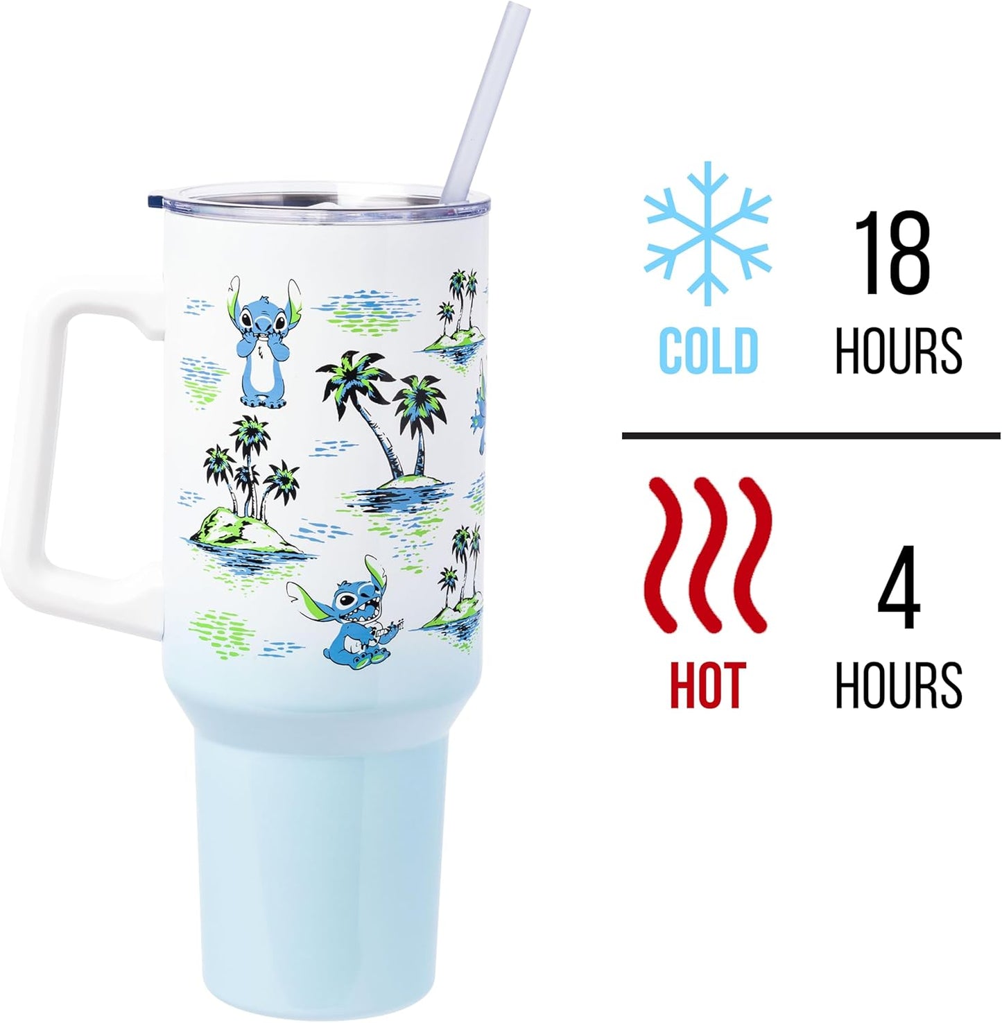 Lilo and Stitch Wink Face, Stainless Steel Tumbler, 40oz | Make Some Waves, Rhinestone, Disney, Double Walled, Includes Handle and Straw, Fits in Cup Holder, 1.18 Liters - Colors A