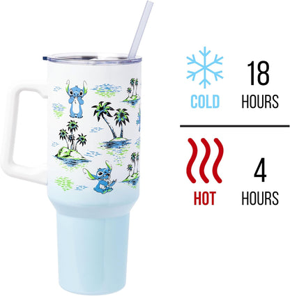 Lilo and Stitch Wink Face, Stainless Steel Tumbler, 40oz | Make Some Waves, Rhinestone, Disney, Double Walled, Includes Handle and Straw, Fits in Cup Holder, 1.18 Liters - Colors A