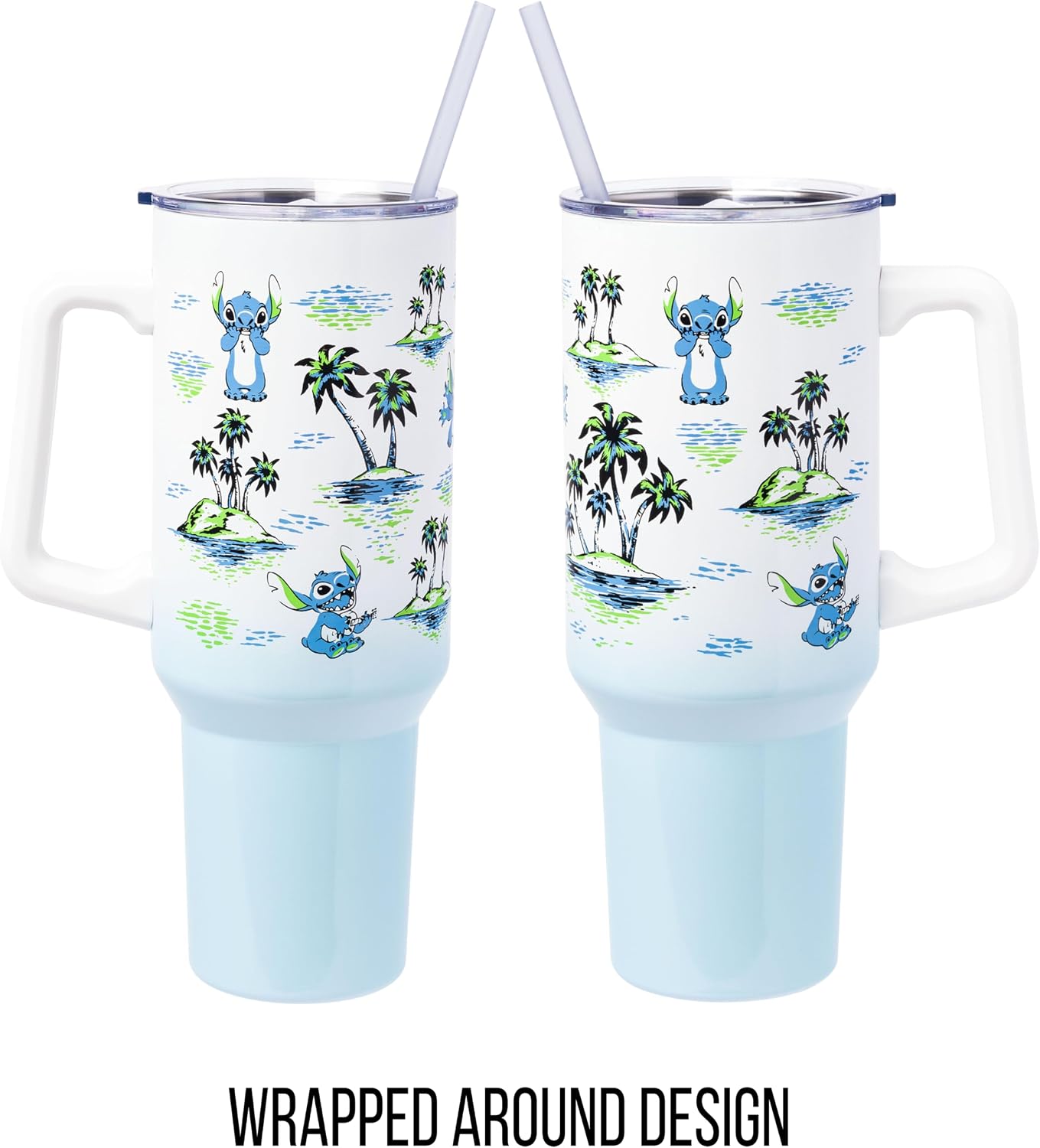 Lilo and Stitch Wink Face, Stainless Steel Tumbler, 40oz | Make Some Waves, Rhinestone, Disney, Double Walled, Includes Handle and Straw, Fits in Cup Holder, 1.18 Liters - Colors A