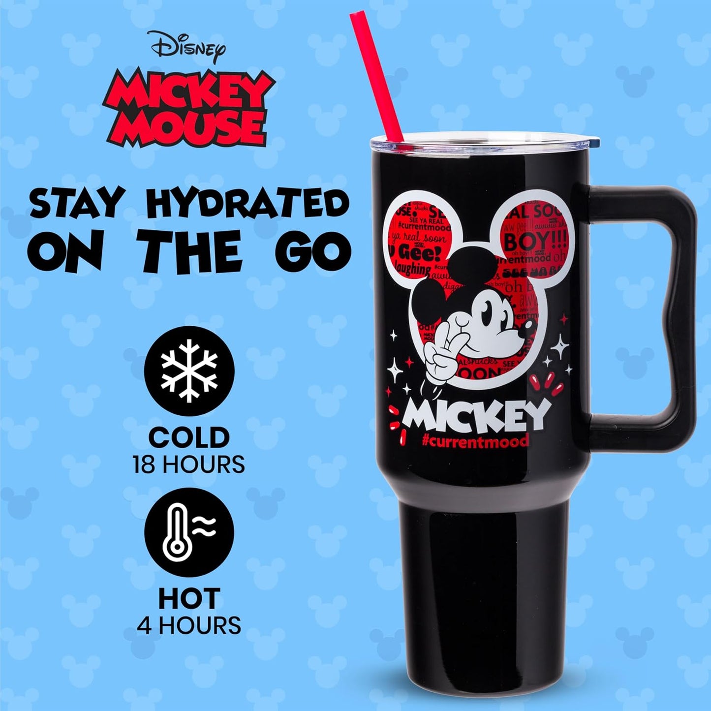 Lilo and Stitch Wink Face, Stainless Steel Tumbler, 40oz | Make Some Waves, Rhinestone, Disney, Double Walled, Includes Handle and Straw, Fits in Cup Holder, 1.18 Liters - Colors A