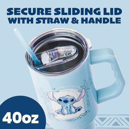 Lilo and Stitch Wink Face, Stainless Steel Tumbler, 40oz | Make Some Waves, Rhinestone, Disney, Double Walled, Includes Handle and Straw, Fits in Cup Holder, 1.18 Liters - Colors A