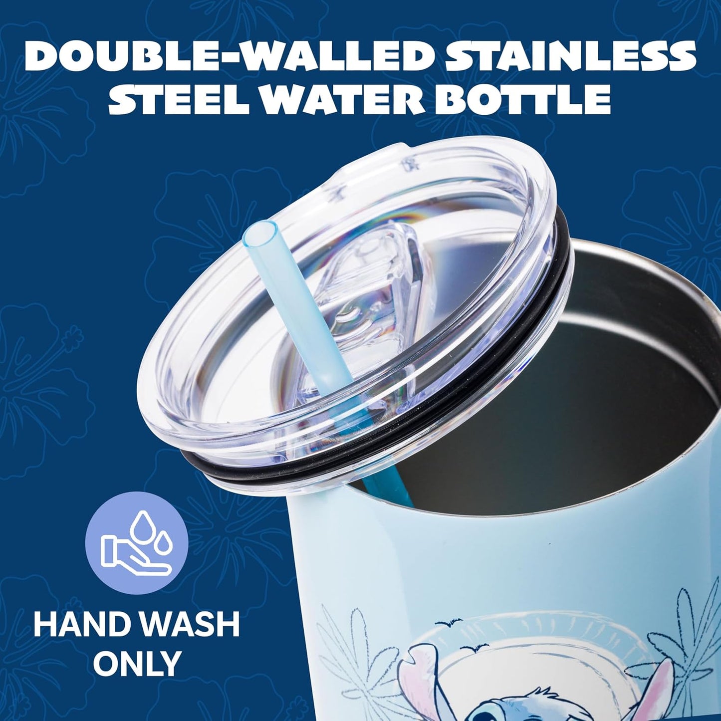 Lilo and Stitch Wink Face, Stainless Steel Tumbler, 40oz | Make Some Waves, Rhinestone, Disney, Double Walled, Includes Handle and Straw, Fits in Cup Holder, 1.18 Liters - Colors A