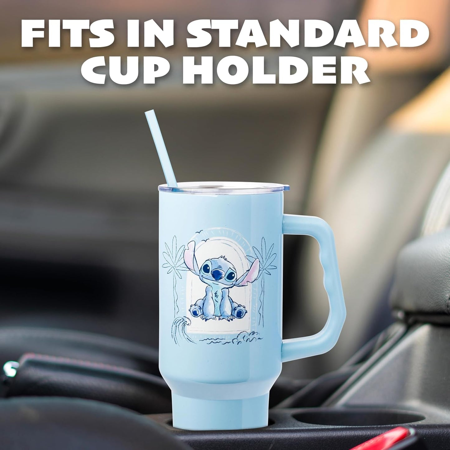 Lilo and Stitch Wink Face, Stainless Steel Tumbler, 40oz | Make Some Waves, Rhinestone, Disney, Double Walled, Includes Handle and Straw, Fits in Cup Holder, 1.18 Liters - Colors A