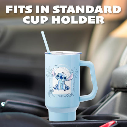Lilo and Stitch Wink Face, Stainless Steel Tumbler, 40oz | Make Some Waves, Rhinestone, Disney, Double Walled, Includes Handle and Straw, Fits in Cup Holder, 1.18 Liters - Colors A