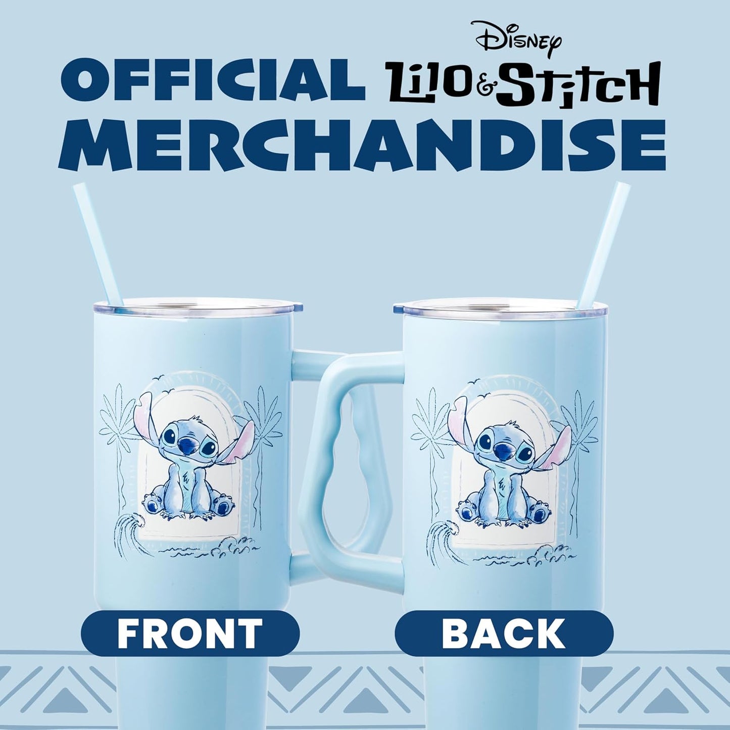 Lilo and Stitch Wink Face, Stainless Steel Tumbler, 40oz | Make Some Waves, Rhinestone, Disney, Double Walled, Includes Handle and Straw, Fits in Cup Holder, 1.18 Liters - Colors A