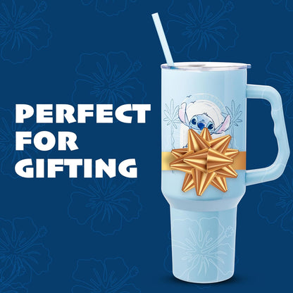 Lilo and Stitch Wink Face, Stainless Steel Tumbler, 40oz | Make Some Waves, Rhinestone, Disney, Double Walled, Includes Handle and Straw, Fits in Cup Holder, 1.18 Liters - Colors A