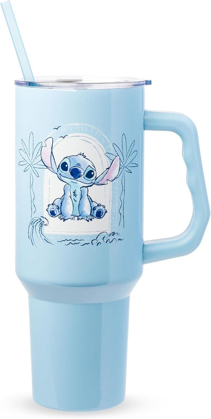 Lilo and Stitch Wink Face, Stainless Steel Tumbler, 40oz | Make Some Waves, Rhinestone, Disney, Double Walled, Includes Handle and Straw, Fits in Cup Holder, 1.18 Liters - Colors A
