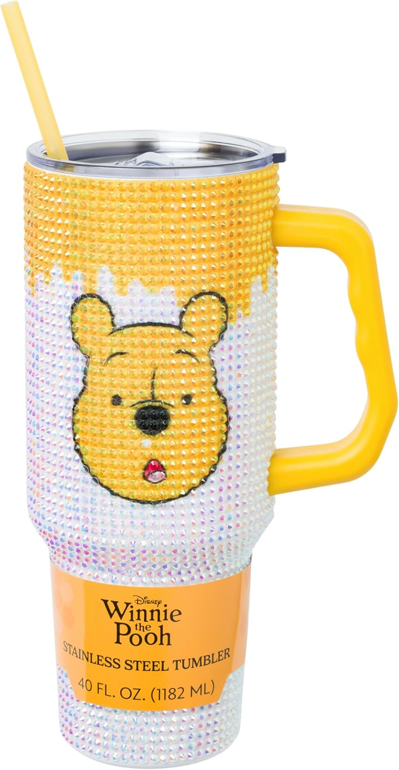 Lilo and Stitch Wink Face, Stainless Steel Tumbler, 40oz | Make Some Waves, Rhinestone, Disney, Double Walled, Includes Handle and Straw, Fits in Cup Holder, 1.18 Liters - Colors A