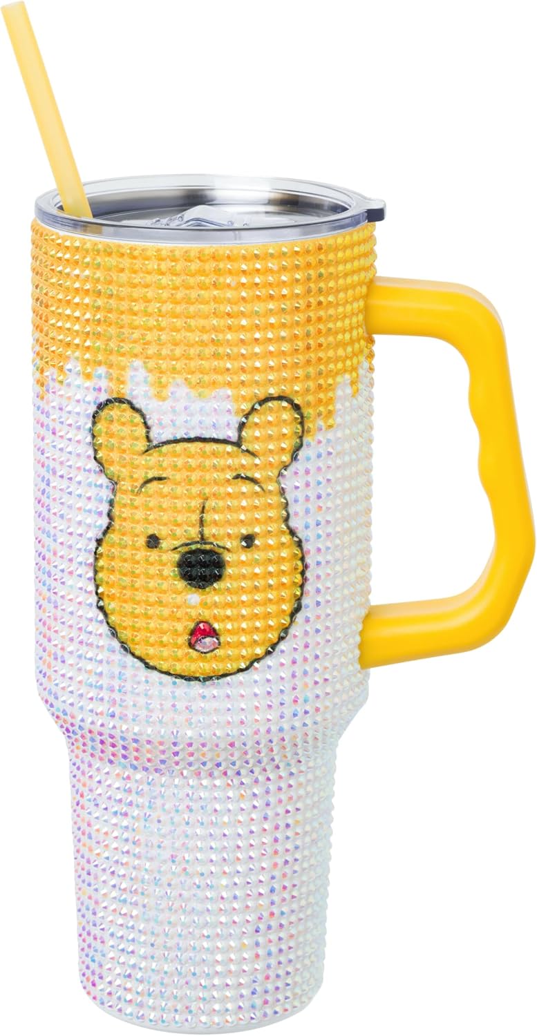 Lilo and Stitch Wink Face, Stainless Steel Tumbler, 40oz | Make Some Waves, Rhinestone, Disney, Double Walled, Includes Handle and Straw, Fits in Cup Holder, 1.18 Liters - Colors A