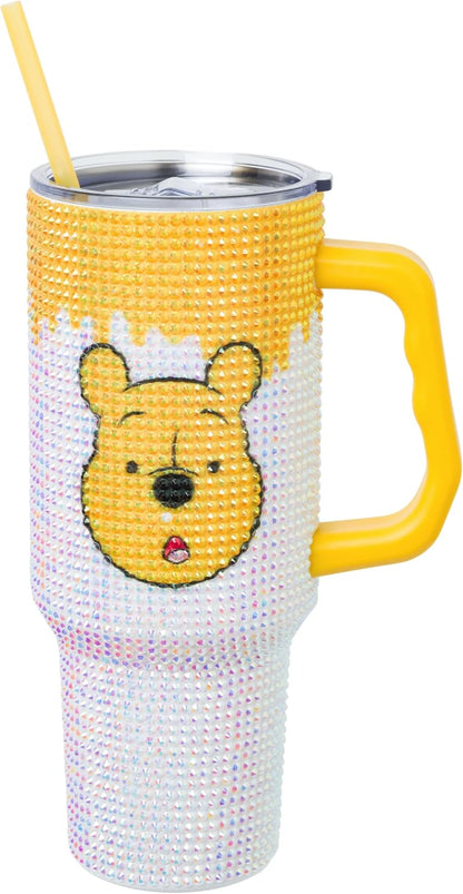 Lilo and Stitch Wink Face, Stainless Steel Tumbler, 40oz | Make Some Waves, Rhinestone, Disney, Double Walled, Includes Handle and Straw, Fits in Cup Holder, 1.18 Liters - Colors A