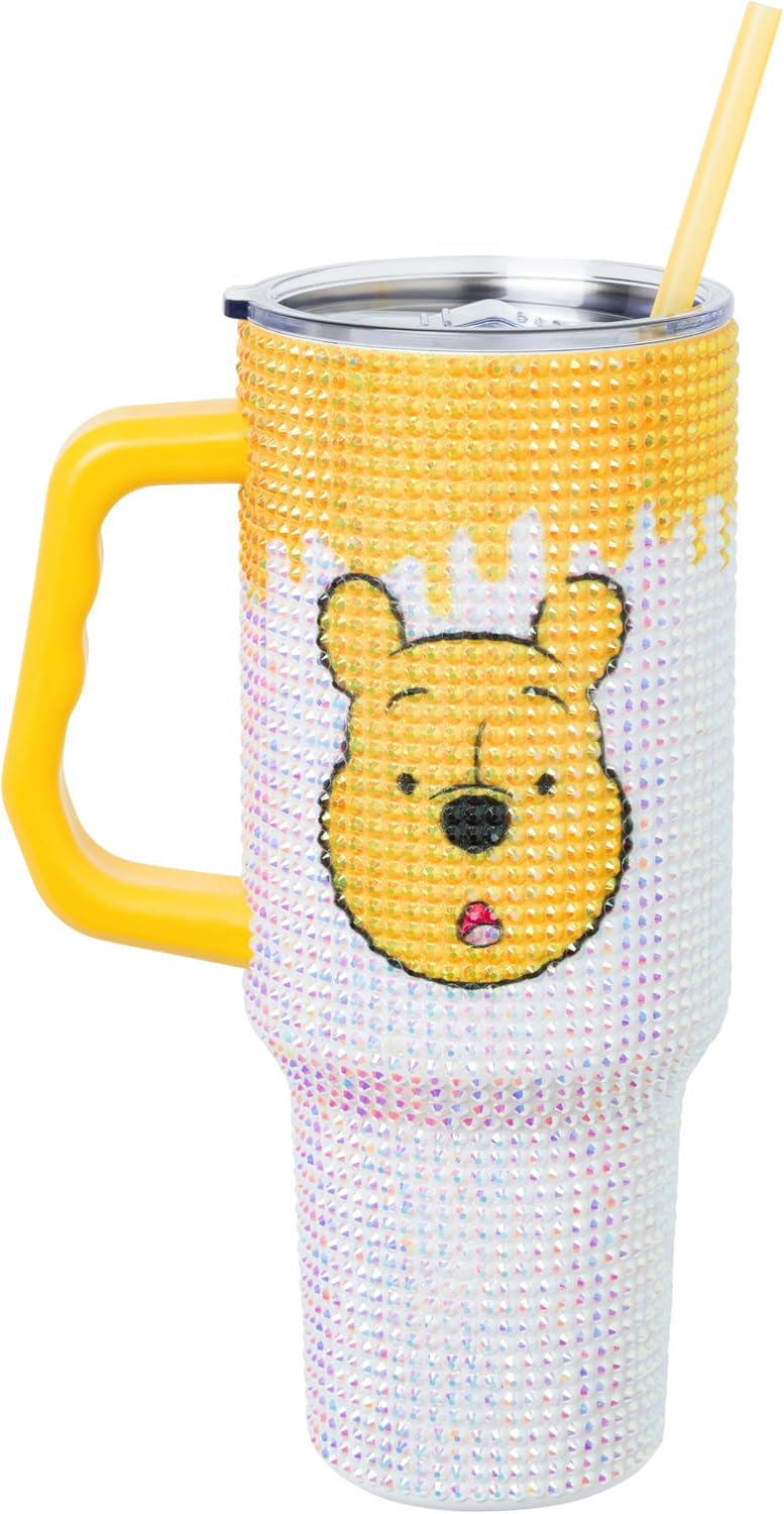 Lilo and Stitch Wink Face, Stainless Steel Tumbler, 40oz | Make Some Waves, Rhinestone, Disney, Double Walled, Includes Handle and Straw, Fits in Cup Holder, 1.18 Liters - Colors A