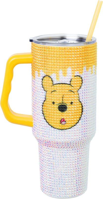Lilo and Stitch Wink Face, Stainless Steel Tumbler, 40oz | Make Some Waves, Rhinestone, Disney, Double Walled, Includes Handle and Straw, Fits in Cup Holder, 1.18 Liters - Colors A