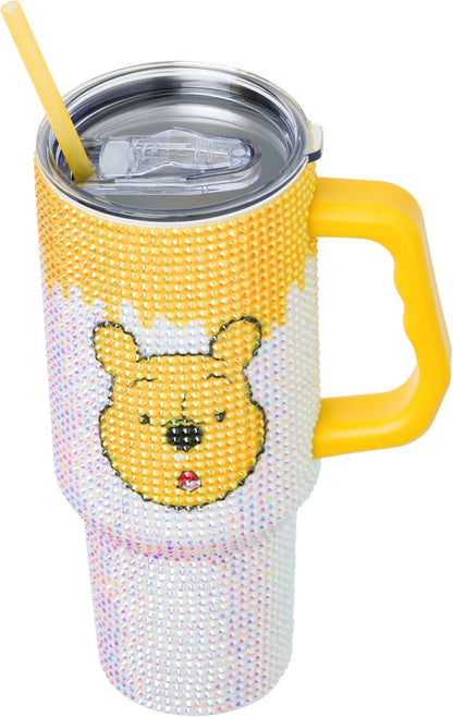 Lilo and Stitch Wink Face, Stainless Steel Tumbler, 40oz | Make Some Waves, Rhinestone, Disney, Double Walled, Includes Handle and Straw, Fits in Cup Holder, 1.18 Liters - Colors A