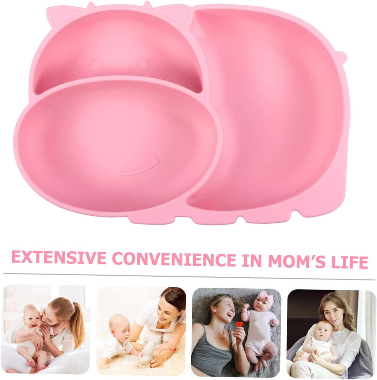 Totority Training Silicone Dinner Plate with Suction Base Food-grade One-piece Compartment Plate for Non-slip Divided Design Prevents Mixing Safe and Tableware in Pink