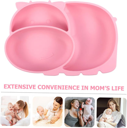 Totority Training Silicone Dinner Plate with Suction Base Food-grade One-piece Compartment Plate for Non-slip Divided Design Prevents Mixing Safe and Tableware in Pink