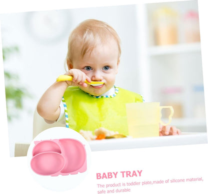 Totority Training Silicone Dinner Plate with Suction Base Food-grade One-piece Compartment Plate for Non-slip Divided Design Prevents Mixing Safe and Tableware in Pink