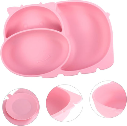 Totority Training Silicone Dinner Plate with Suction Base Food-grade One-piece Compartment Plate for Non-slip Divided Design Prevents Mixing Safe and Tableware in Pink