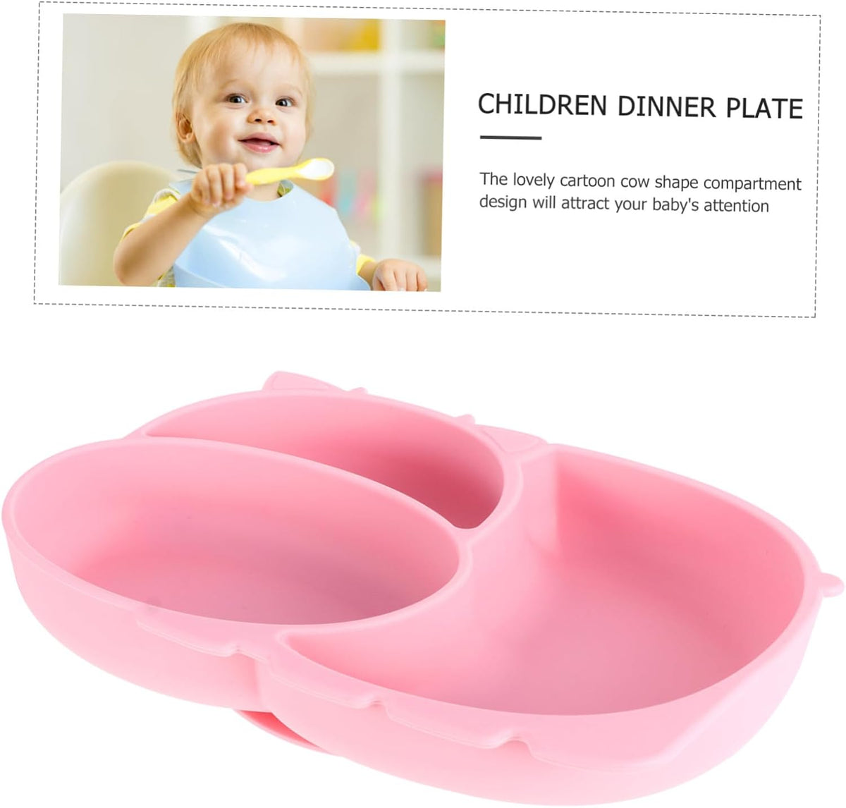 Totority Training Silicone Dinner Plate with Suction Base Food-grade One-piece Compartment Plate for Non-slip Divided Design Prevents Mixing Safe and Tableware in Pink