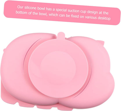Totority Training Silicone Dinner Plate with Suction Base Food-grade One-piece Compartment Plate for Non-slip Divided Design Prevents Mixing Safe and Tableware in Pink