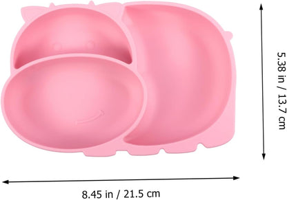 Totority Training Silicone Dinner Plate with Suction Base Food-grade One-piece Compartment Plate for Non-slip Divided Design Prevents Mixing Safe and Tableware in Pink