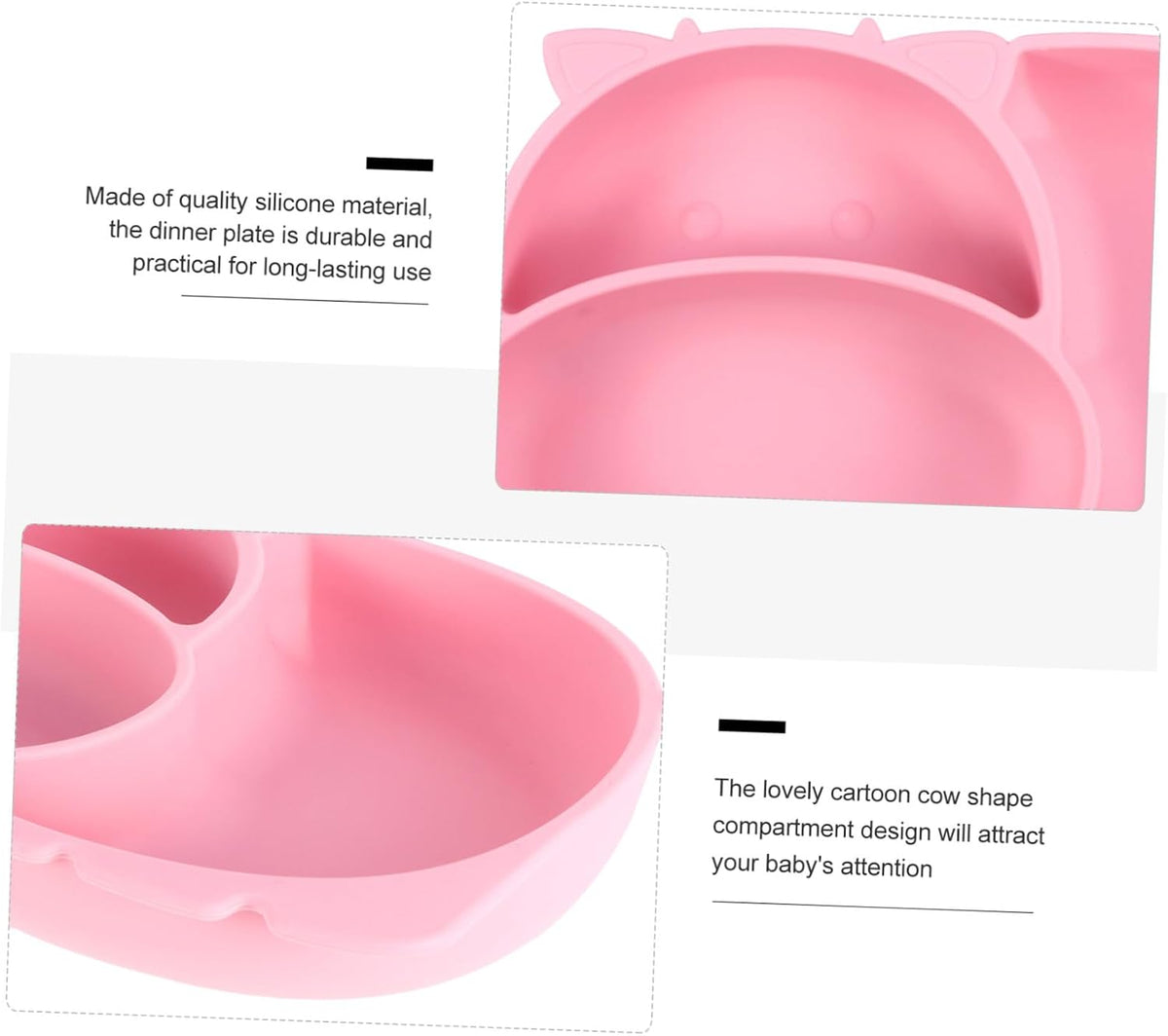 Totority Training Silicone Dinner Plate with Suction Base Food-grade One-piece Compartment Plate for Non-slip Divided Design Prevents Mixing Safe and Tableware in Pink