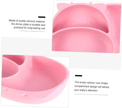 Totority Training Silicone Dinner Plate with Suction Base Food-grade One-piece Compartment Plate for Non-slip Divided Design Prevents Mixing Safe and Tableware in Pink