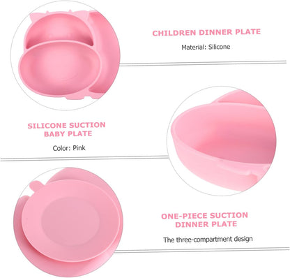 Totority Training Silicone Dinner Plate with Suction Base Food-grade One-piece Compartment Plate for Non-slip Divided Design Prevents Mixing Safe and Tableware in Pink