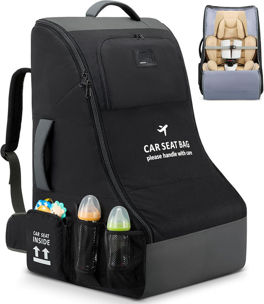Padded Car Seat Travel Bag for Airplane Car Seat Backpack, Black