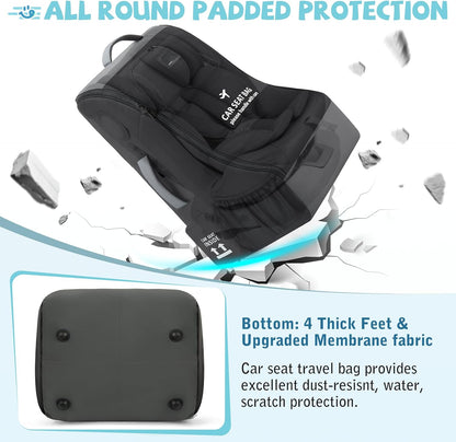 Padded Car Seat Travel Bag for Airplane Car Seat Backpack, Black