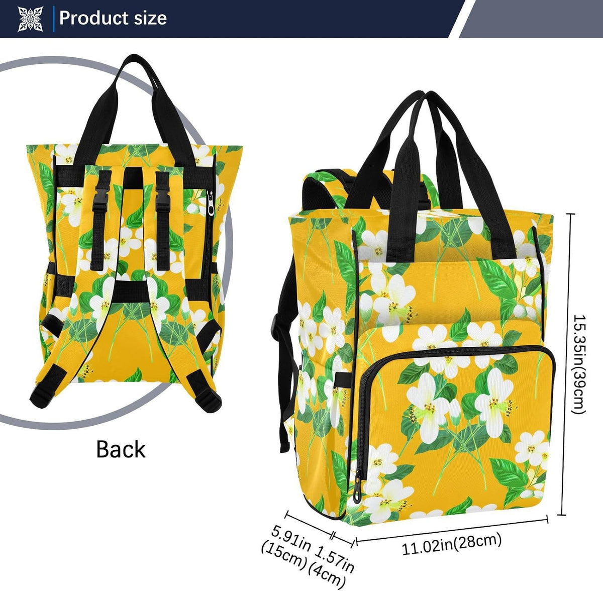 Diaper Bag Backpack, Multifunction Travel Bag for Moms Dads, Baby Changing Bag with Insulted Pockets, Stroller Straps and Side Bottle Pockets Sunlit Meadow Pattern
