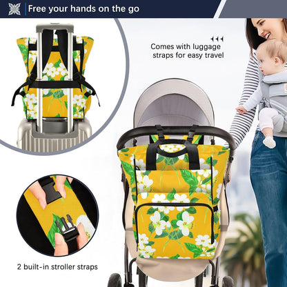 Diaper Bag Backpack, Multifunction Travel Bag for Moms Dads, Baby Changing Bag with Insulted Pockets, Stroller Straps and Side Bottle Pockets Sunlit Meadow Pattern