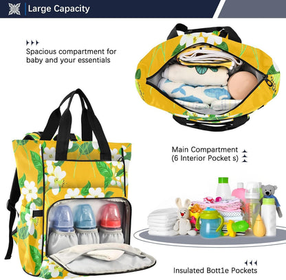 Diaper Bag Backpack, Multifunction Travel Bag for Moms Dads, Baby Changing Bag with Insulted Pockets, Stroller Straps and Side Bottle Pockets Sunlit Meadow Pattern