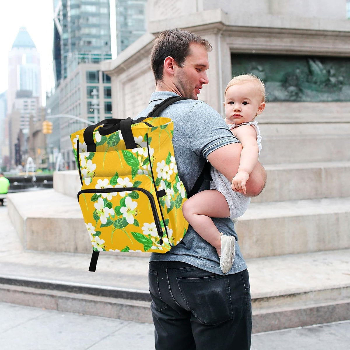 Diaper Bag Backpack, Multifunction Travel Bag for Moms Dads, Baby Changing Bag with Insulted Pockets, Stroller Straps and Side Bottle Pockets Sunlit Meadow Pattern