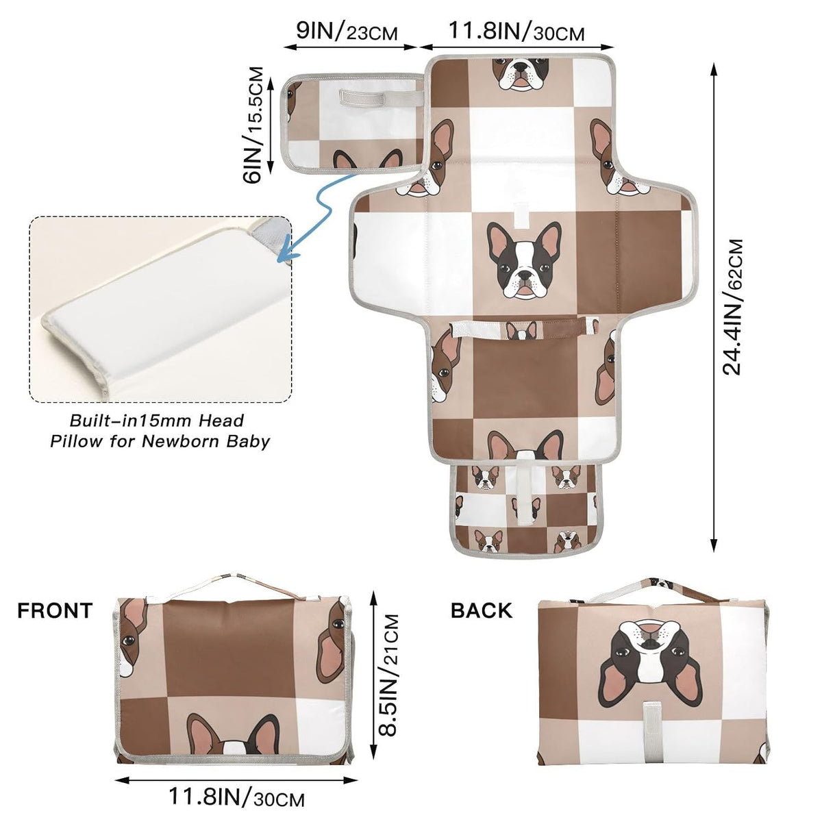 Checker Bulldog Design Portable Diaper Changing Pad Pram