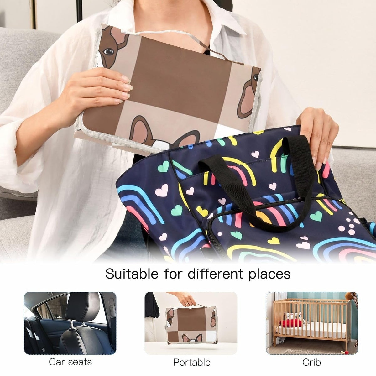 Checker Bulldog Design Portable Diaper Changing Pad Pram
