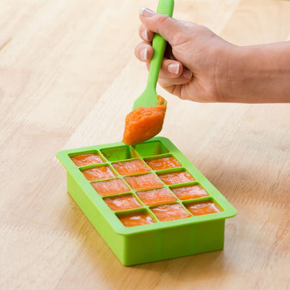 Fresh Baby Food Freezer Tray made from Silicone | Perfectly portioned for baby's first feedings | Clear lid for covering food & stacking trays, Flexible for easy removal, Dishwasher safe