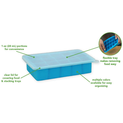 Fresh Baby Food Freezer Tray made from Silicone | Perfectly portioned for baby's first feedings | Clear lid for covering food & stacking trays, Flexible for easy removal, Dishwasher safe