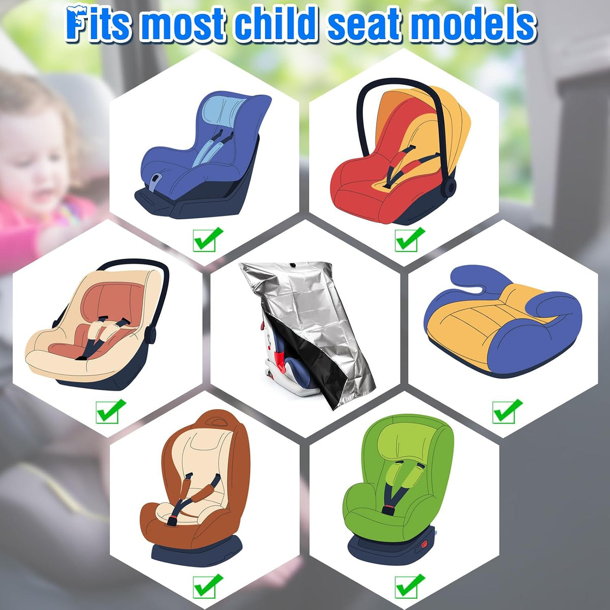 Baby Car Seat Sun Shade Cover,Infant Car Seats Heat Protector,Baby Travel Accessories to Keep Toddler Seats at Cool Temperature,CarSeat Cooler Cover UV Protection from Heat/Sun for Babies Seat