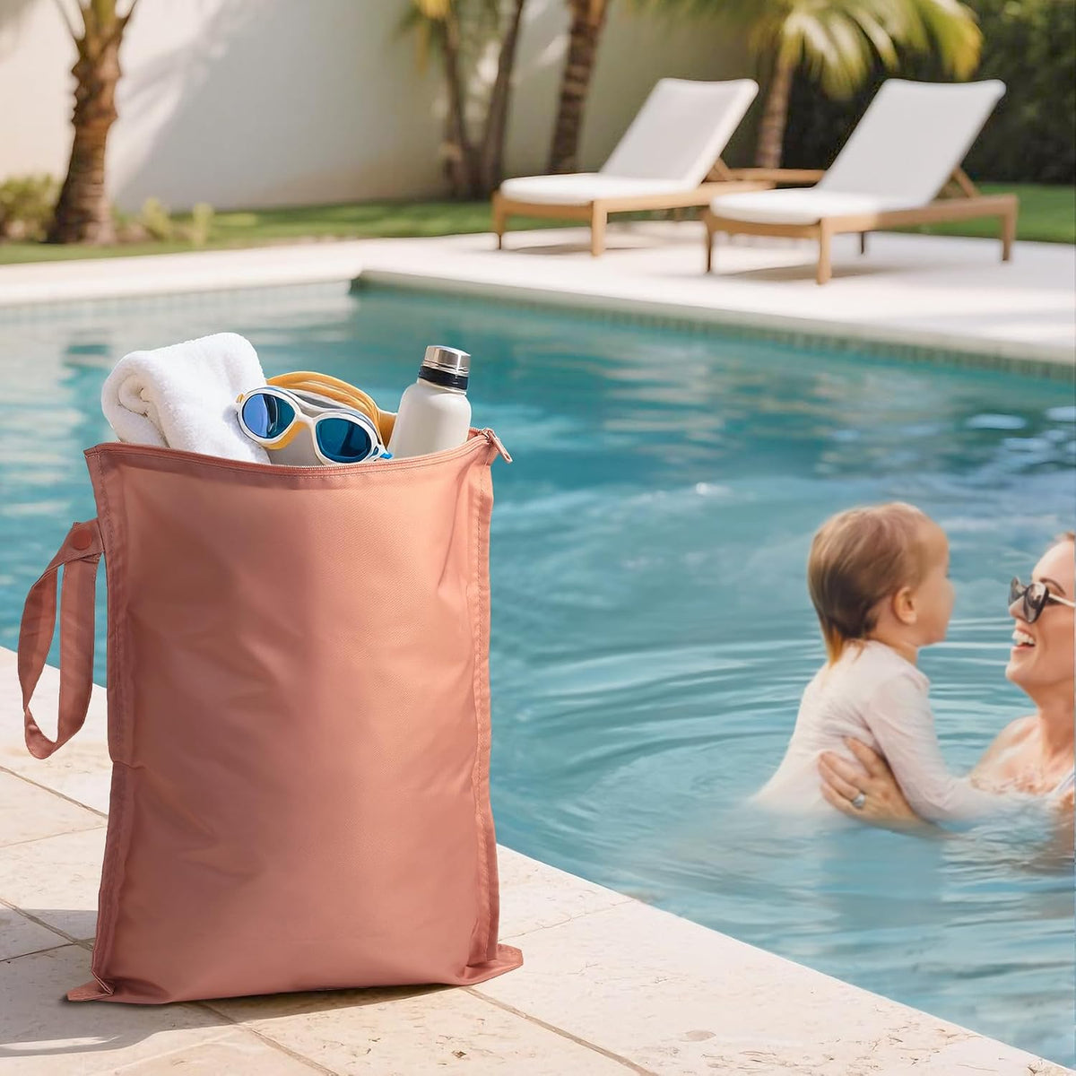 Wet Dry Bags Water Resistant - 2 Pack Reusable Waterproof Wet Dry Bag for Swimsuits & Baby Clothes - Leakproof Storage Pouch Bag for Travel & Baby Diaper - Travel Laundry Daycare Bags