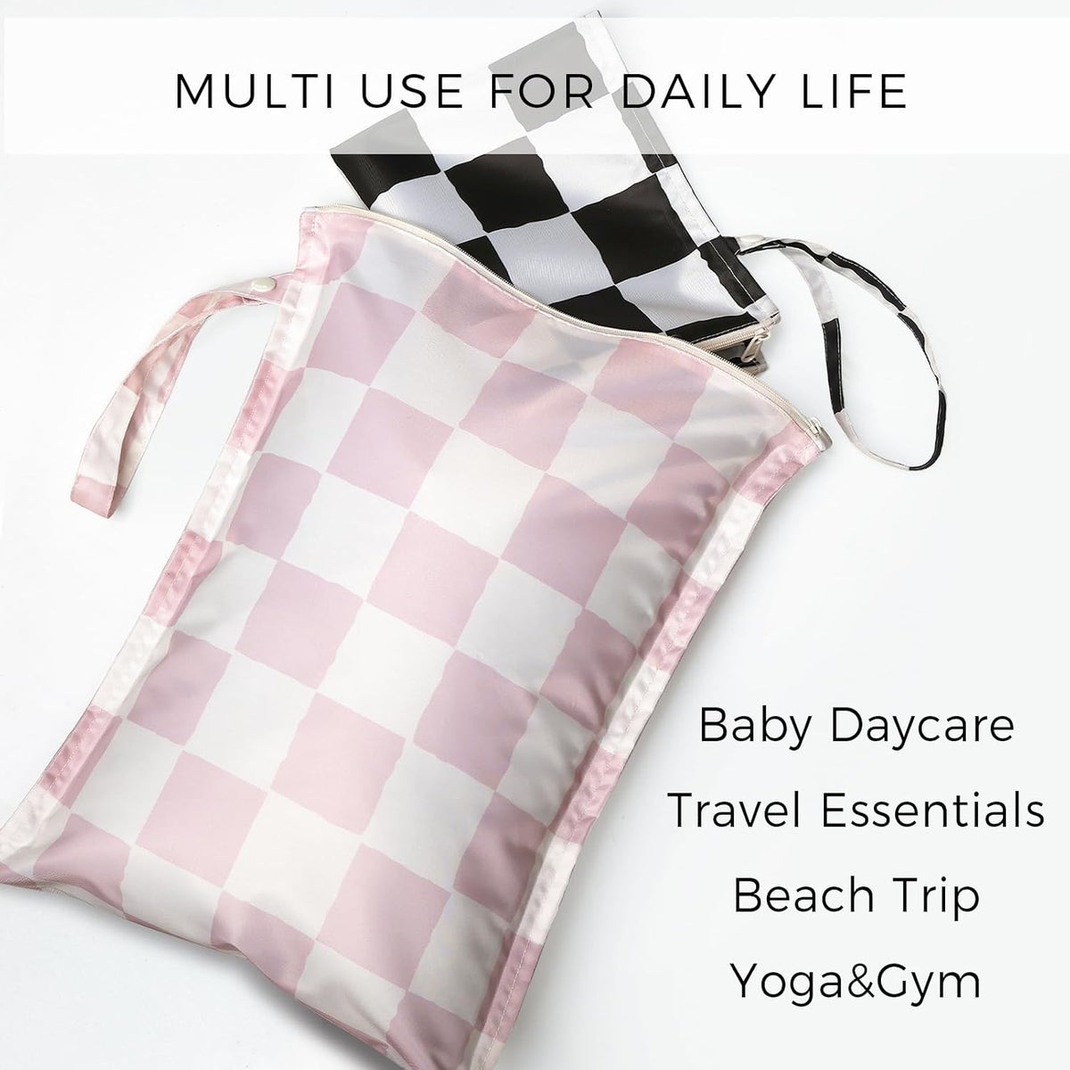 Wet Dry Bags Water Resistant - 2 Pack Reusable Waterproof Wet Dry Bag for Swimsuits & Baby Clothes - Leakproof Storage Pouch Bag for Travel & Baby Diaper - Travel Laundry Daycare Bags