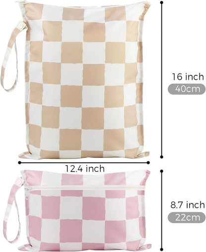 Wet Dry Bags Water Resistant - 2 Pack Reusable Waterproof Wet Dry Bag for Swimsuits & Baby Clothes - Leakproof Storage Pouch Bag for Travel & Baby Diaper - Travel Laundry Daycare Bags