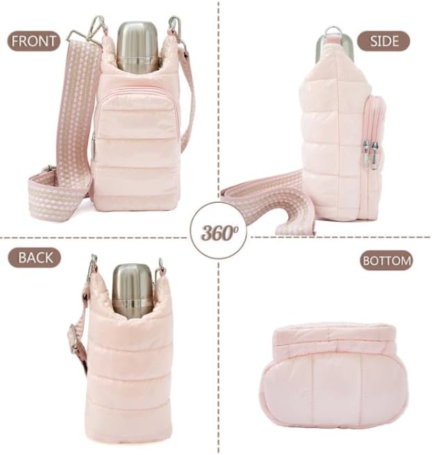 Original Crossbody Water Bottle Holder Bag with Strap.Stylish Puffer Bag.Pockets for Phone & Accessories.BEST GIFT