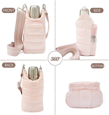 Original Crossbody Water Bottle Holder Bag with Strap.Stylish Puffer Bag.Pockets for Phone & Accessories.BEST GIFT