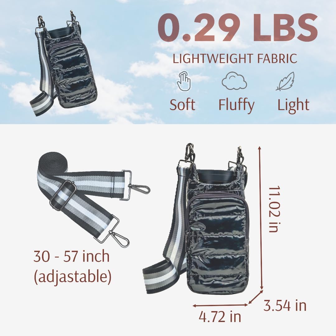 Original Crossbody Water Bottle Holder Bag with Strap.Stylish Puffer Bag.Pockets for Phone & Accessories.BEST GIFT