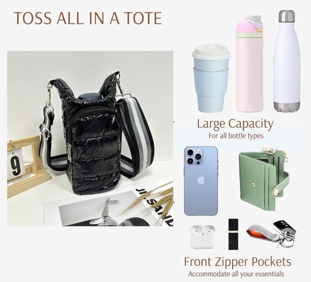 Original Crossbody Water Bottle Holder Bag with Strap.Stylish Puffer Bag.Pockets for Phone & Accessories.BEST GIFT