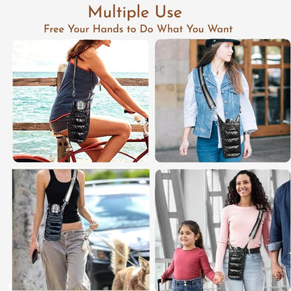 Original Crossbody Water Bottle Holder Bag with Strap.Stylish Puffer Bag.Pockets for Phone & Accessories.BEST GIFT